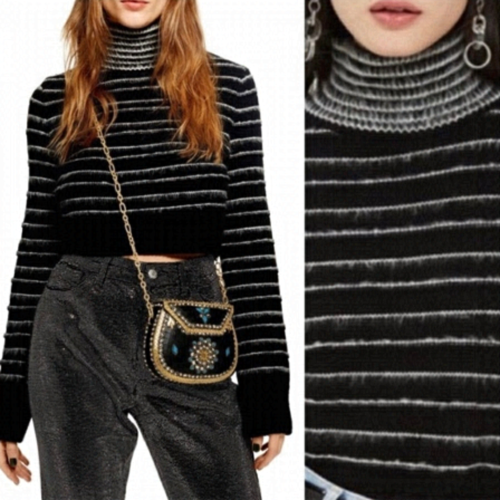 TOPSHOP Rock ‘N Roll stripe crop turtleneck size 10 VGUC
